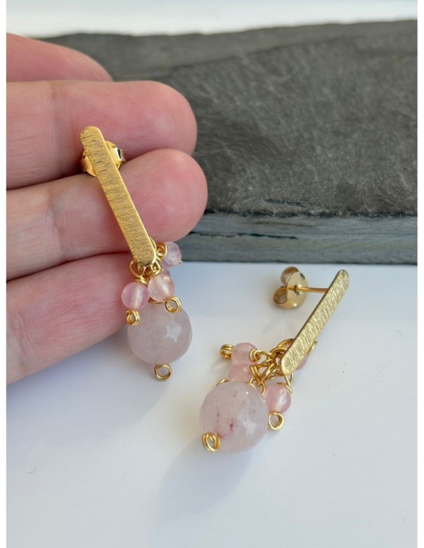 AROS BAÑADOS EN ORO PIEDRA ROSADA