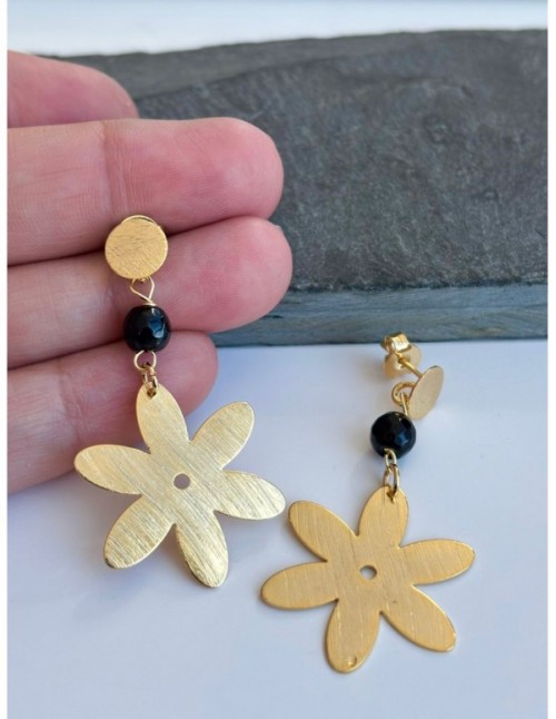 AROS BAÑADOS EN ORO PIEDRA NEGRA