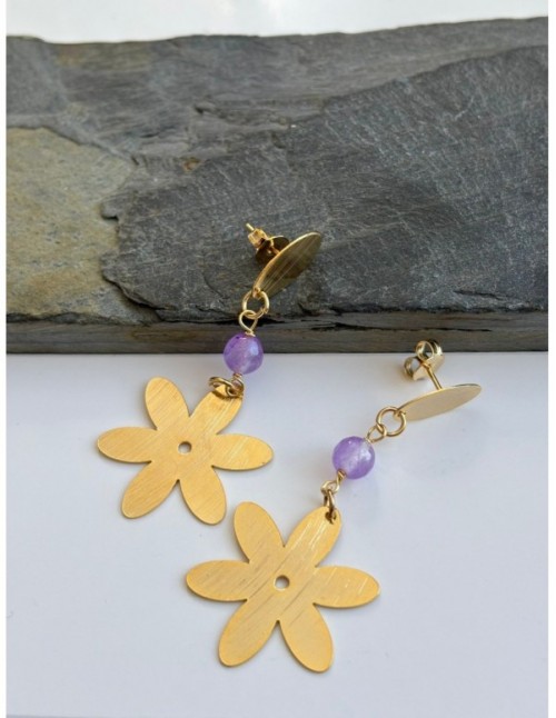 AROS BAÑADOS EN ORO PIEDRA MORADA