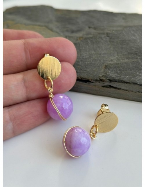 AROS BAÑADOS EN ORO PIEDRA MORADA