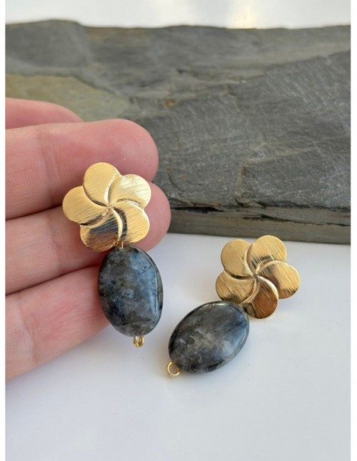 AROS BAÑADOS EN ORO PIEDRA LARVIKITA