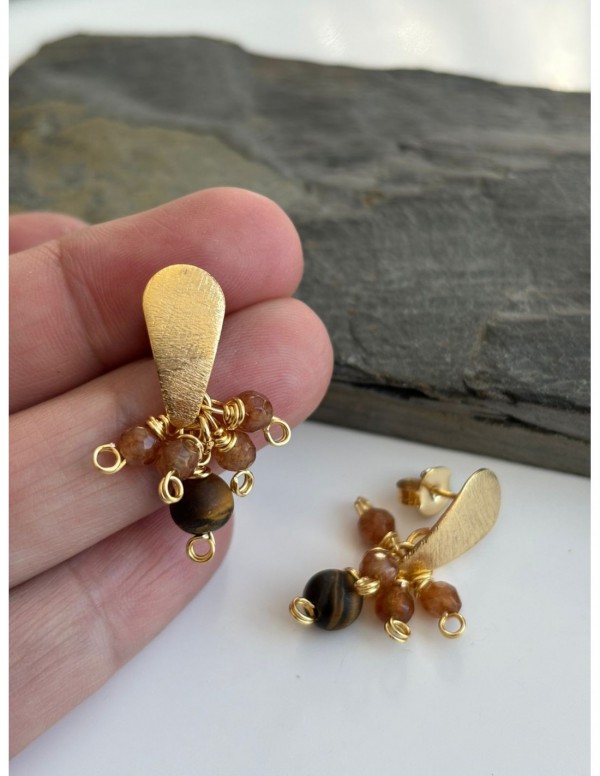 AROS BAÑADOS EN ORO PIEDRAS AGATAS Y OJO DE TIGRE