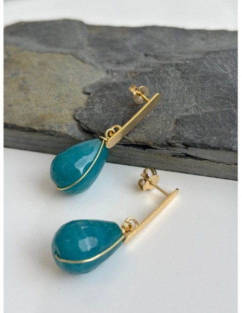AROS BAÑADOS EN ORO PIEDRA TURQUESA