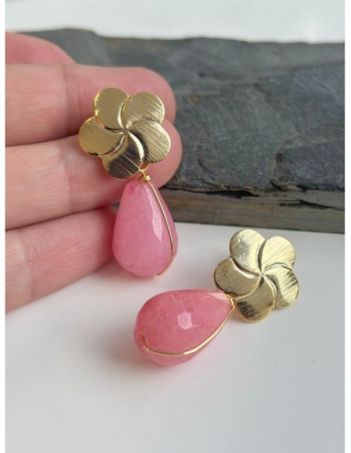 AROS BAÑADOS EN ORO PIEDRA ROSADA