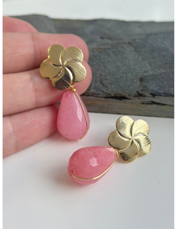 AROS BAÑADOS EN ORO PIEDRA ROSADA