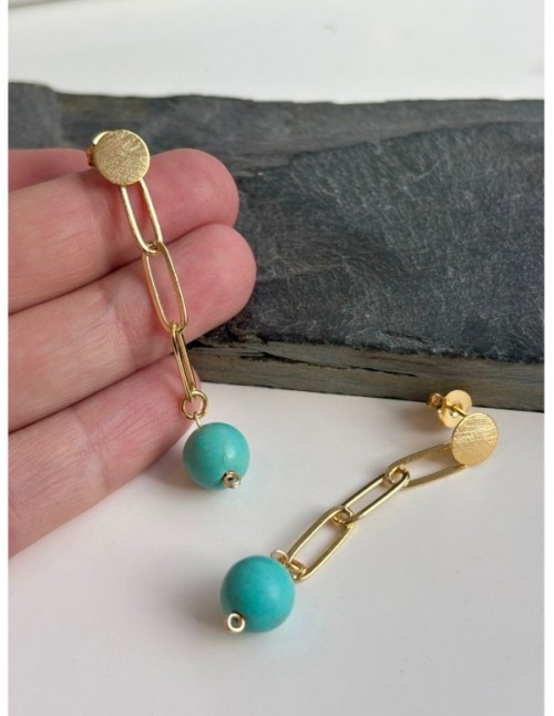 AROS BAÑADOS EN ORO PIEDRA TURQUESA