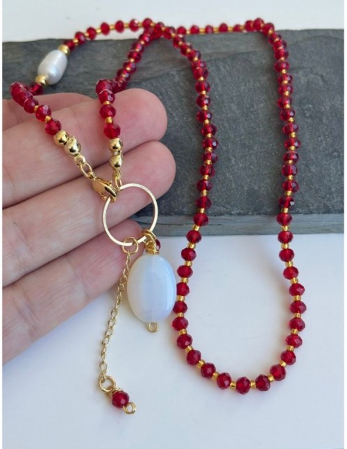COLLAR BAÑADO EN ORO CRISTAL ROJO