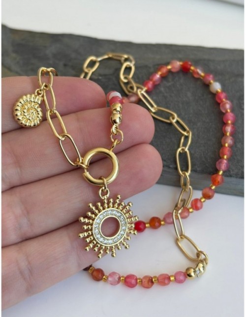 COLLAR BAÑADO EN ORO PIEDRA AGATA