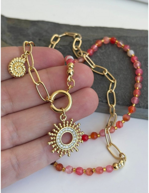 COLLAR BAÑADO EN ORO PIEDRA AGATA
