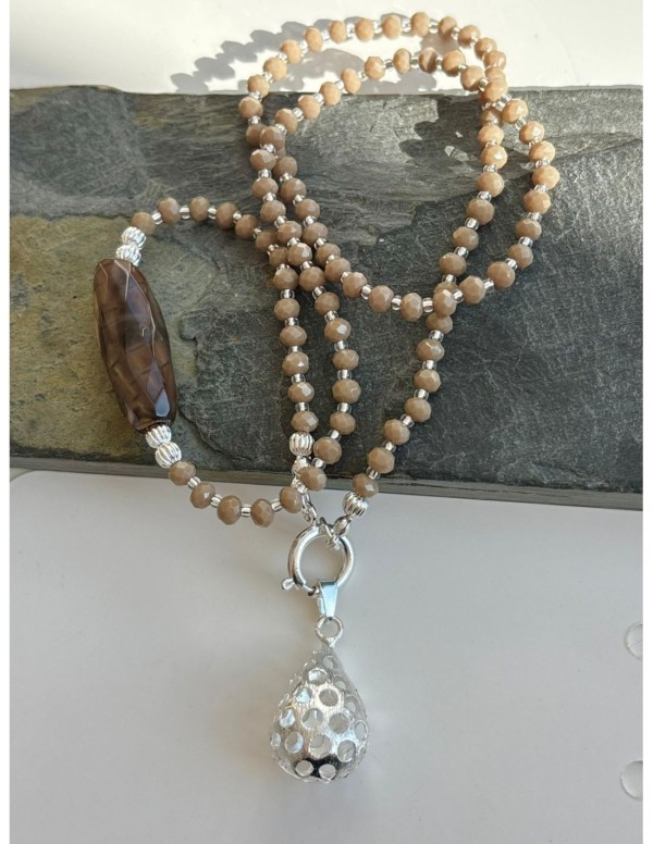 COLLAR 50cms BAÑADO EN CRISTALES CAFE Y PIEDRA...