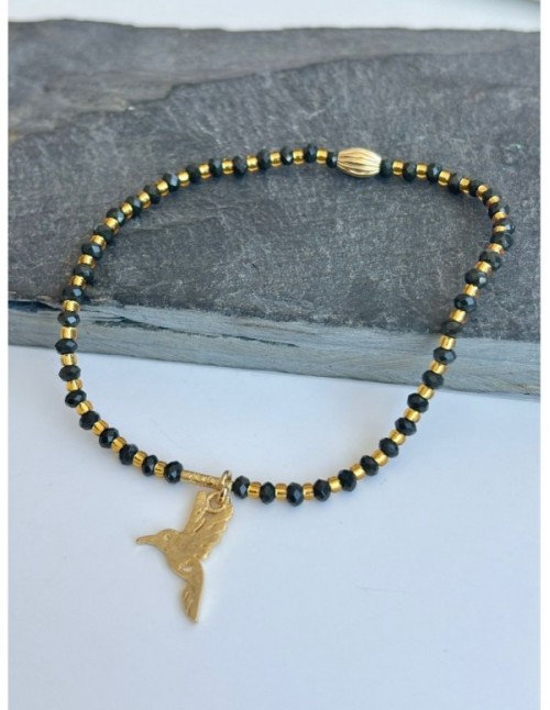PULSERA BAÑADA EN ORO CRISTALES NEGROS