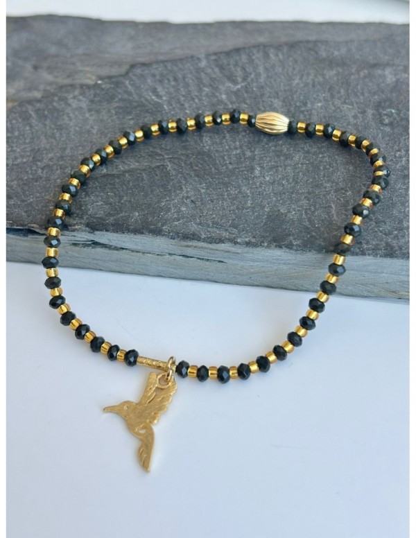 PULSERA BAÑADA EN ORO CRISTALES NEGROS