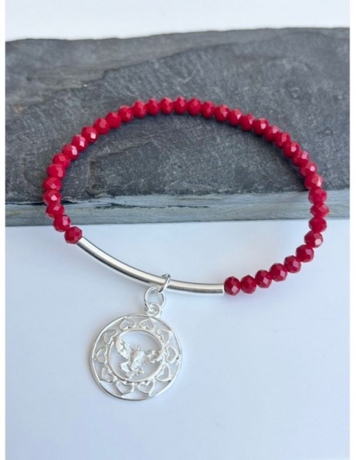 PULSERA BAÑADA EN PLATA CRISTALES ROJOS
