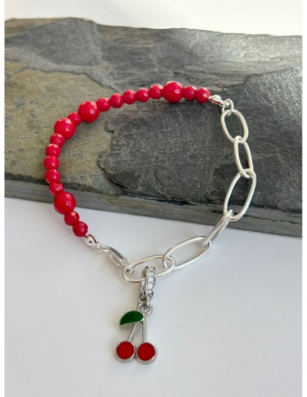 PULSERA BAÑADA EN PLATA CRISTALLES ROJOS