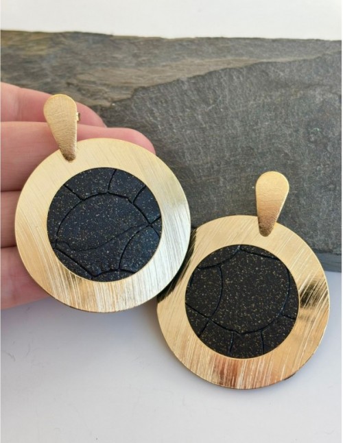 AROS BAÑADOS EN ORO CUERO NEGRO