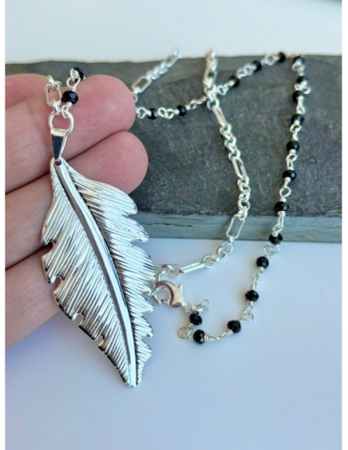 COLLAR BAÑADO EN PLATA CRISTAL NEGRO