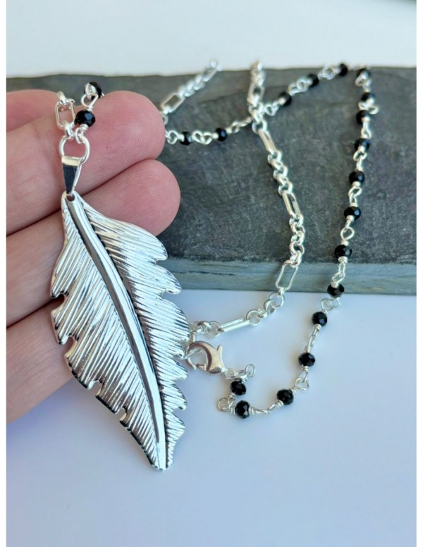COLLAR BAÑADO EN PLATA CRISTAL NEGRO