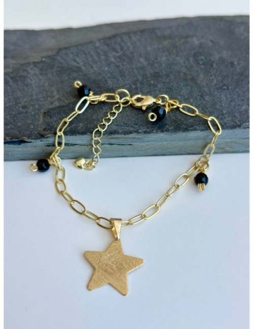 PULSERA BAÑADA EN ORO ESTRELLA CRISTALES NEGROS