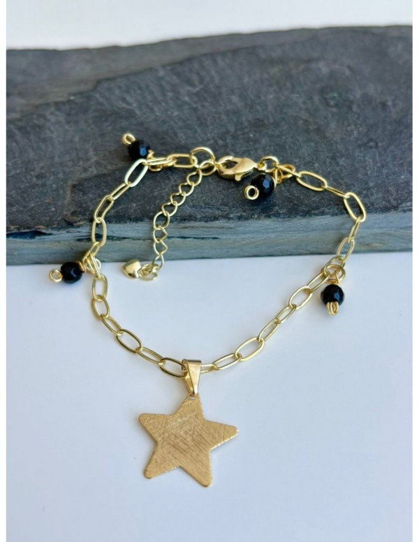 PULSERA BAÑADA EN ORO ESTRELLA CRISTALES NEGROS