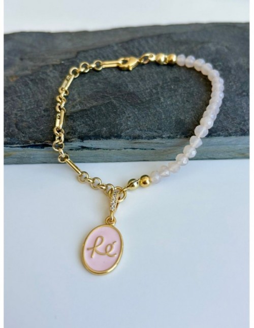 PULSERA BAÑADA EN ORO DIJE ROSADO