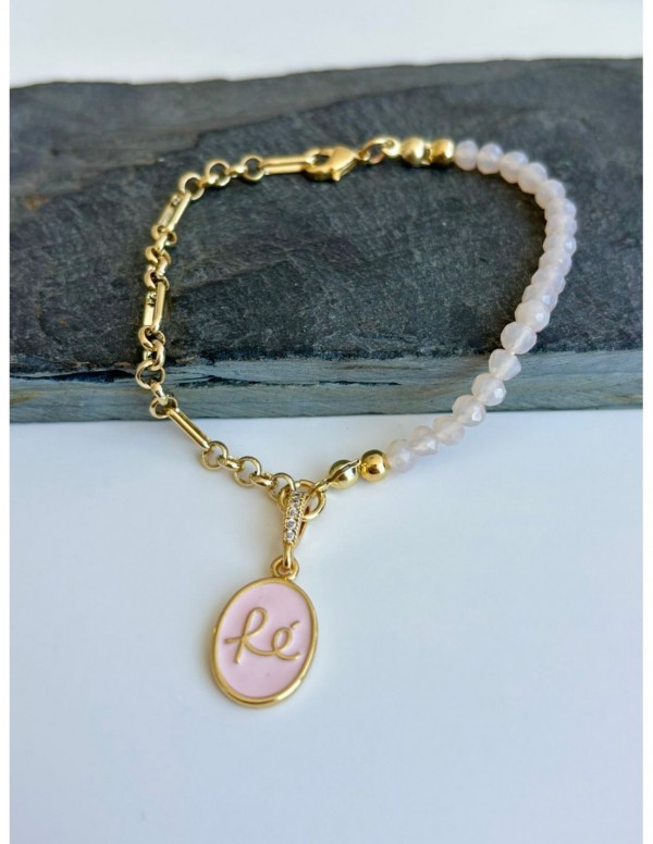 PULSERA BAÑADA EN ORO DIJE ROSADO