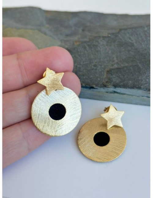 AROS BAÑADOS EN ORO CUERO NEGRO