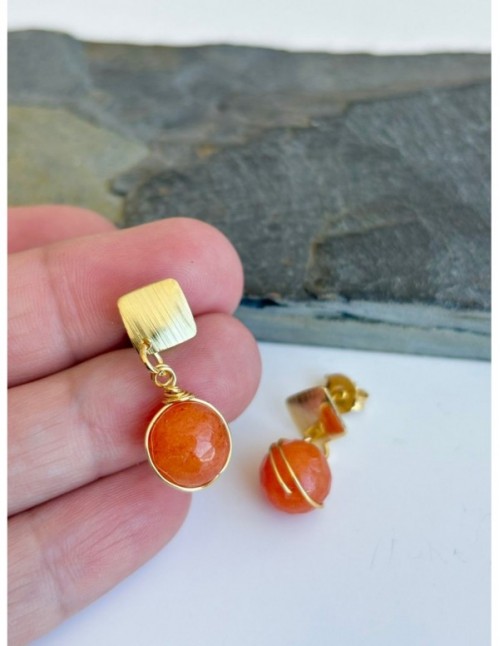 AROS BAÑADOS EN ORO PIEDRA NARANJA
