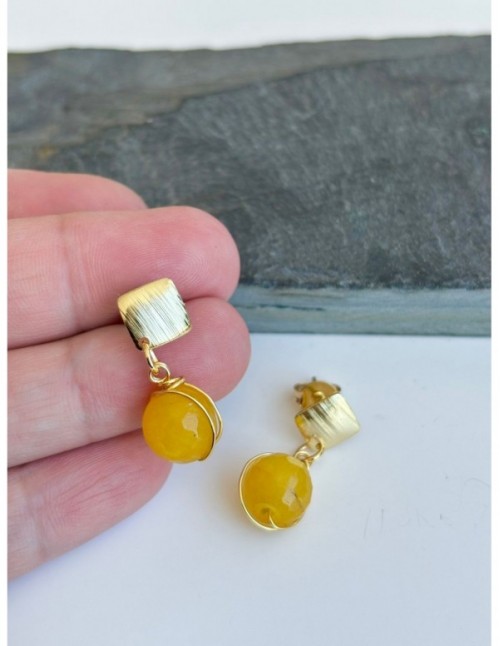 AROS BAÑADOS EN ORO PIEDRA AMARILLA