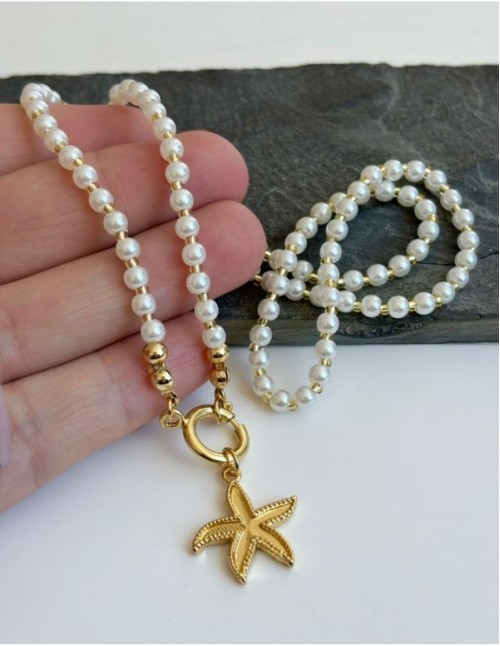 COLLAR BAÑADO EN ORO PERLA BLANCA
