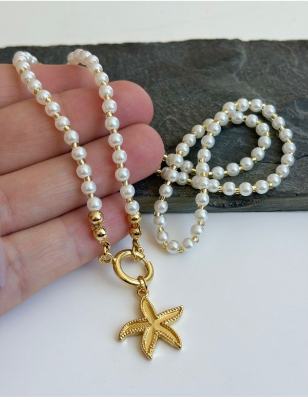 COLLAR BAÑADO EN ORO PERLA BLANCA