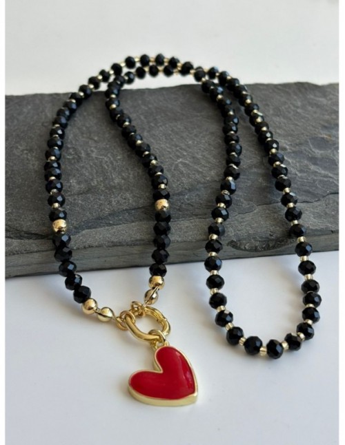 COLLAR BAÑADO EN ORO CORAZON ROJO