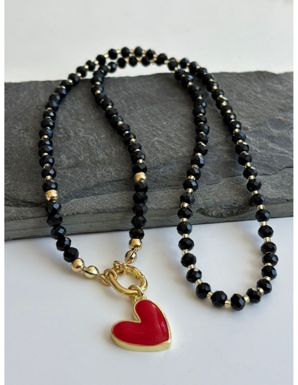 COLLAR BAÑADO EN ORO CORAZON ROJO
