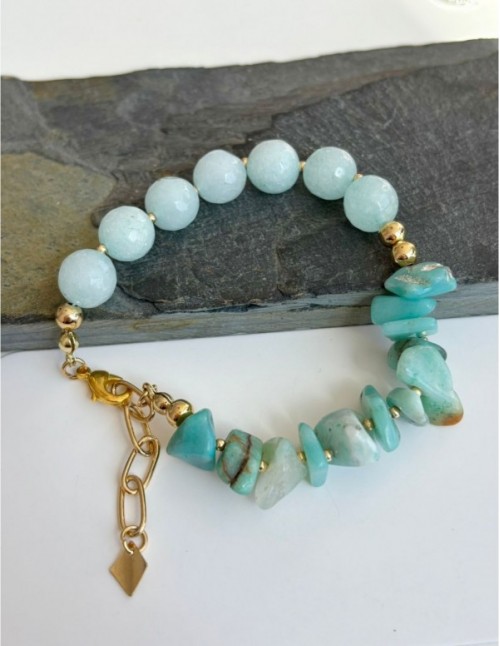 PULSERA BAÑADA EN ORO PIEDRA CELESTE
