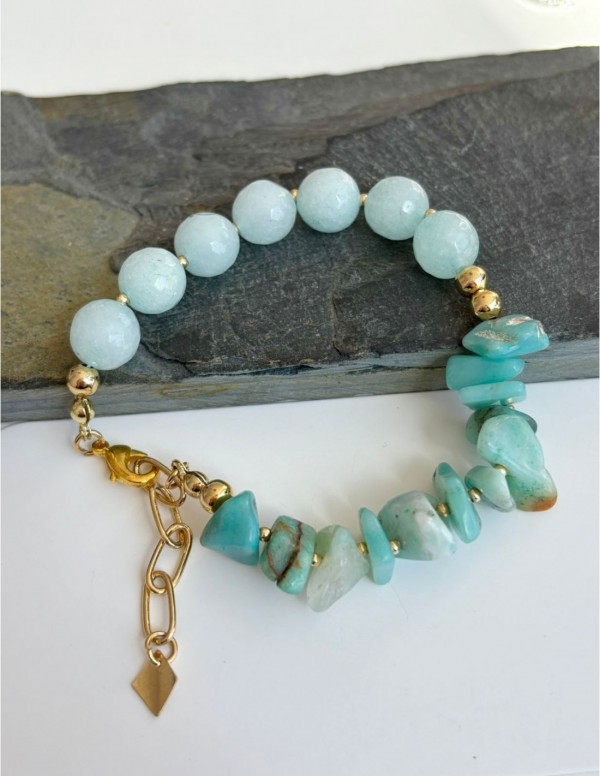 PULSERA BAÑADA EN ORO PIEDRA CELESTE