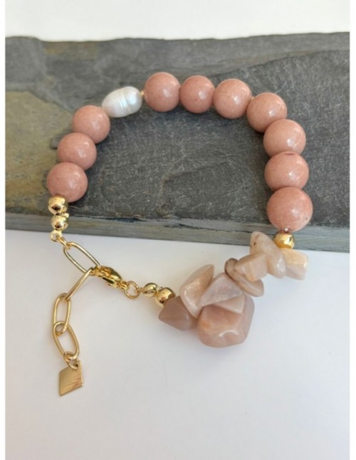 PULSERA BAÑADA EN ORO PIEDRA BEIGE