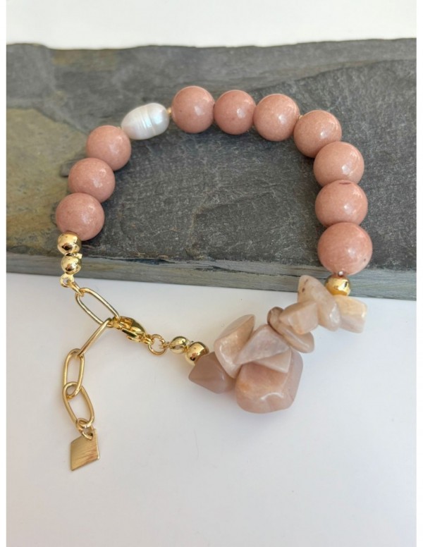 PULSERA BAÑADA EN ORO PIEDRA BEIGE