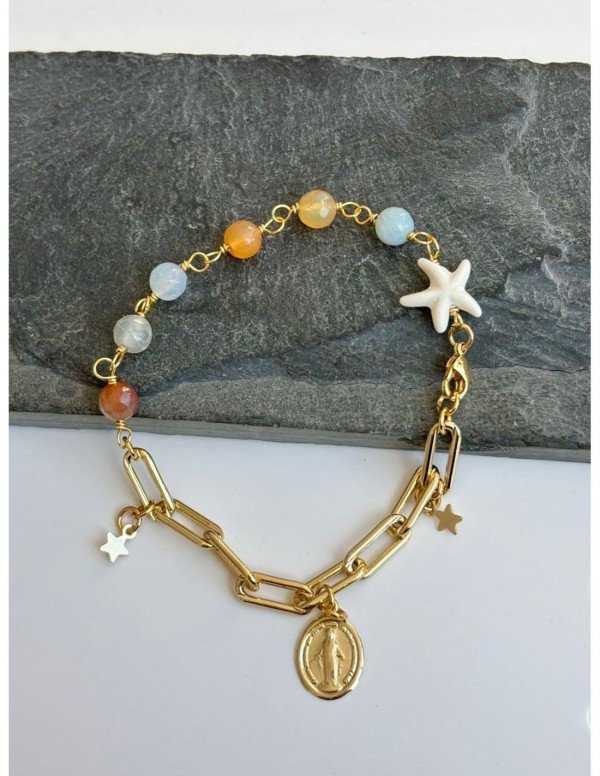 PULSERA BAÑADA EN ORO DIJE RELIGIOSO