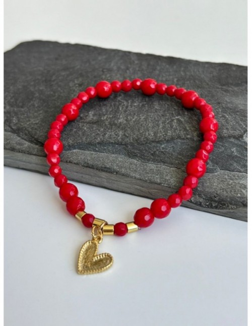 PULSERA BAÑADA EN ORO PIEDRA ROJA