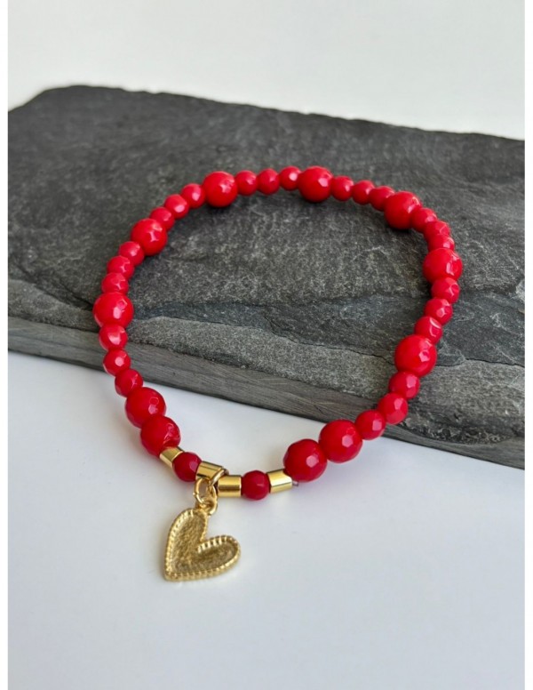 PULSERA BAÑADA EN ORO PIEDRA ROJA