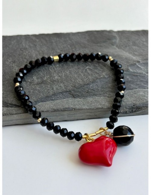 PULSERA BAÑADA EN ORO CORAZON ROJO
