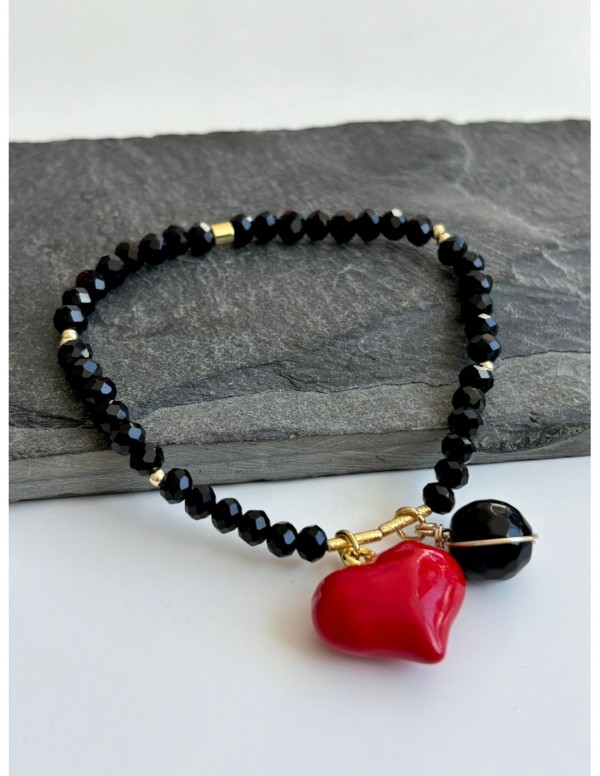 PULSERA BAÑADA EN ORO CORAZON ROJO