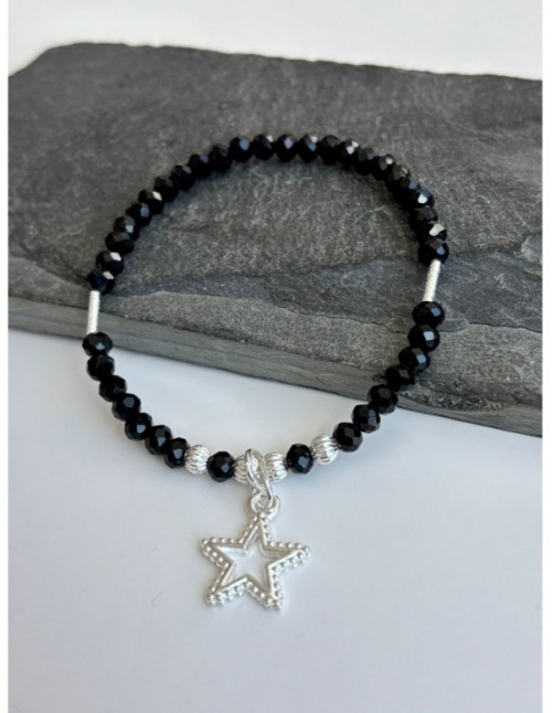 PULSERA BAÑADA EN PLATA CRISTAL NEGRO