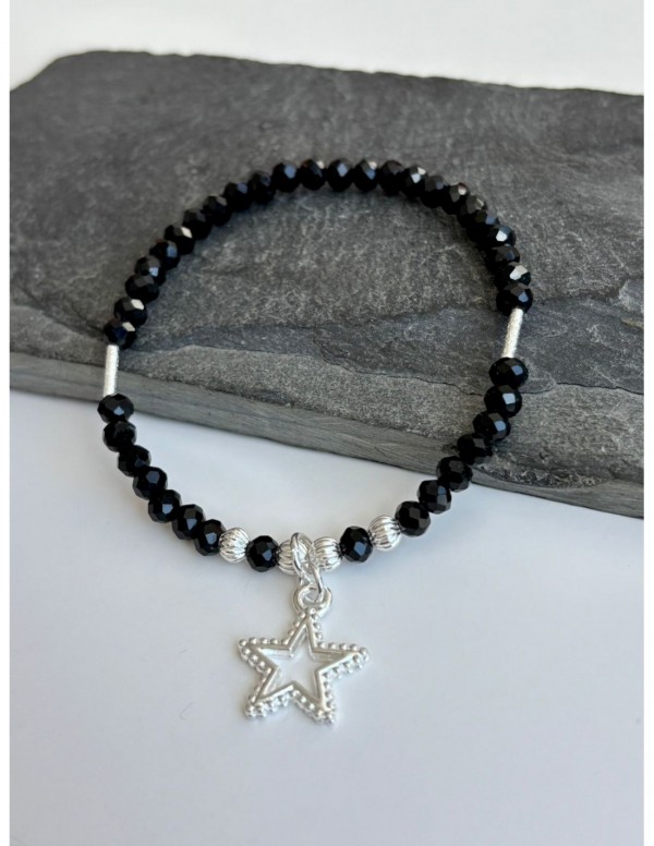 PULSERA BAÑADA EN PLATA CRISTAL NEGRO