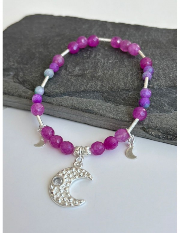 PULSERA BAÑADA EN PLATA PIEDRA MORADA