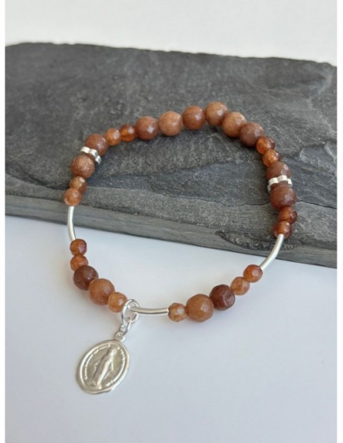 PULSERA BAÑADA EN PLATA PIEDRA CAFÉ