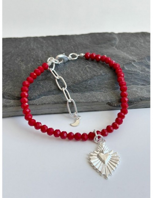 PULSERA BAÑADA EN PLATA CRISTAL ROJO