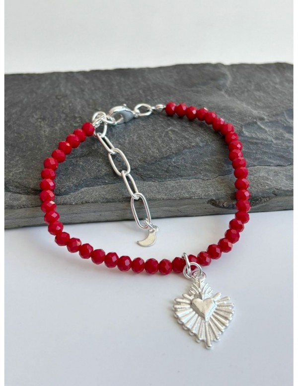 PULSERA BAÑADA EN PLATA CRISTAL ROJO