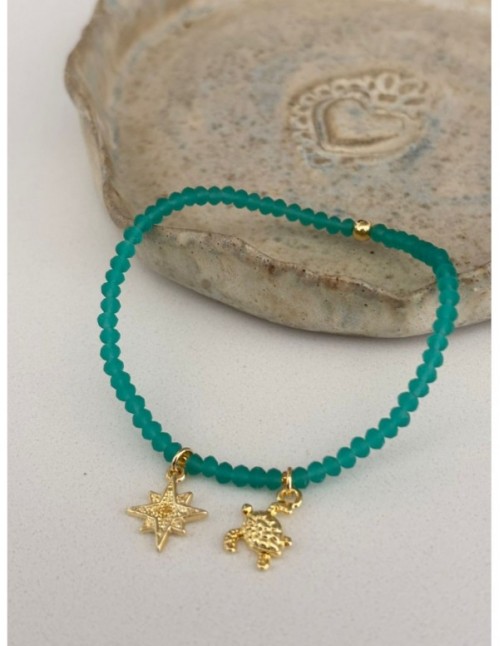PULSERA BAÑADA EN ORO CRISTAL TURQUESA