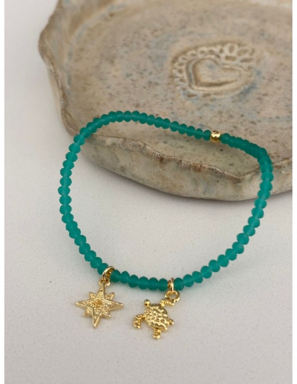 PULSERA BAÑADA EN ORO CRISTAL TURQUESA