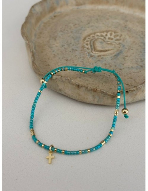 PULSERA BAÑADA EN ORO CRISTAL TURQUESA
